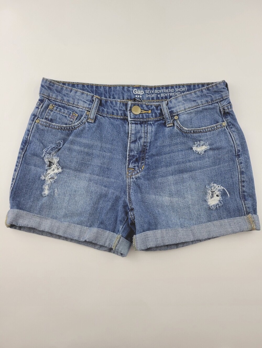 GAP Distressed Boyfriend Roll-Cuff Jean Shorts - Blue